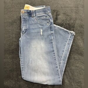 Democracy Jeans "Ab" Technology, High Rise Cropped, Wide Leg Distressed, Size 8